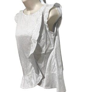 BANANA REPUBLIC Pin Stripe Ruffled Sleeveless Blouse  Small Petite